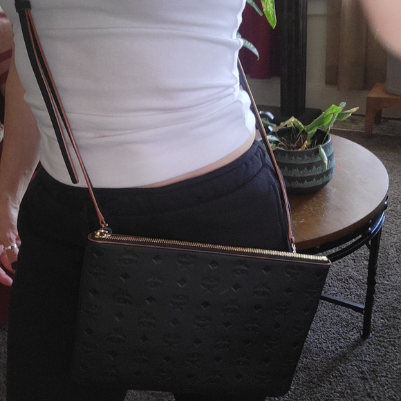 MCM KLARA Black Embossed Logo Leather Crossbody Bag - Picture 5 of 10